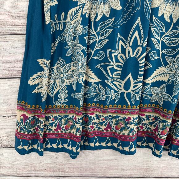 Natural Life Floral BOHO Maxi Skirt Womens Medium Blue Tan Tassled Drawstring - Picture 5 of 10